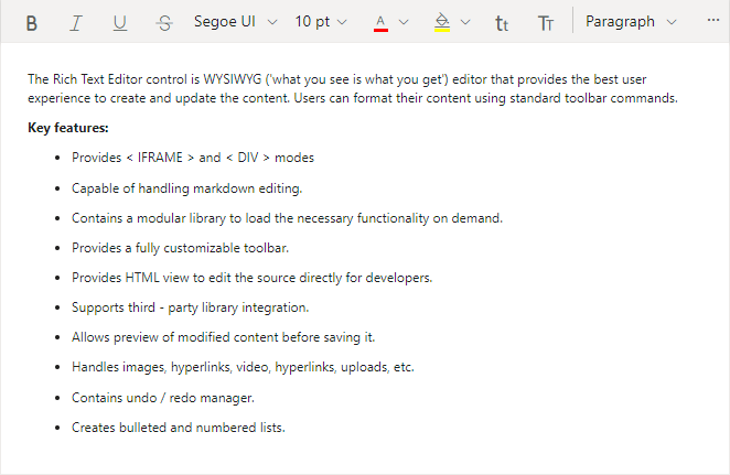 ASP.NET Core Rich Text Editor with Toolbar