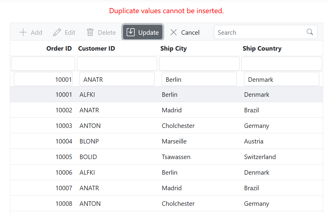 Show custom error message